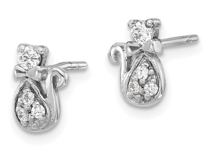Sterling Silver Rhodium-plated CZ Cat Post Earrings (Style QE17580)