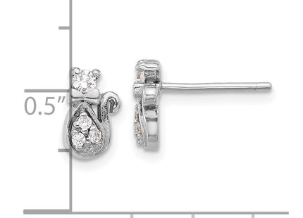 Sterling Silver Rhodium-plated CZ Cat Post Earrings (Style QE17580)
