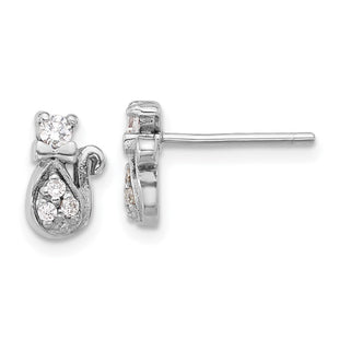 Sterling Silver Rhodium-plated CZ Cat Post Earrings (Style QE17580)