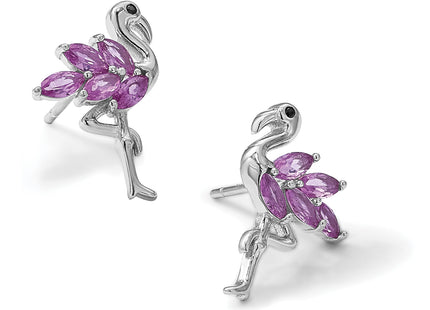 Sterling Silver Rh-plated Polished Crystal Pineapple Post Earrings