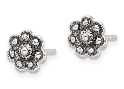 Sterling Silver Oxidized Flower Post Earrings (Style QE17625)