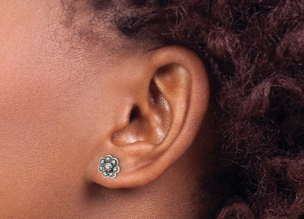 Sterling Silver Oxidized Flower Post Earrings (Style QE17625)