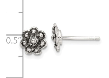 Sterling Silver Oxidized Flower Post Earrings (Style QE17625)