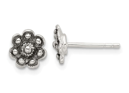 Sterling Silver Oxidized Flower Post Earrings (Style QE17625)