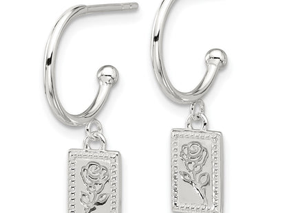 Sterling Silver E-coated Rose Dangle Post Hoop Earrings (Style QE17627)