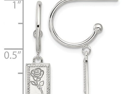Sterling Silver E-coated Rose Dangle Post Hoop Earrings (Style QE17627)