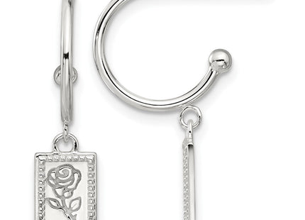 Sterling Silver E-coated Rose Dangle Post Hoop Earrings (Style QE17627)