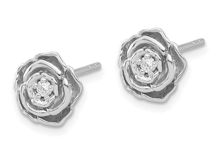 Sterling Silver Rhodium-plated CZ Flower Post Earrings (Style QE17628)