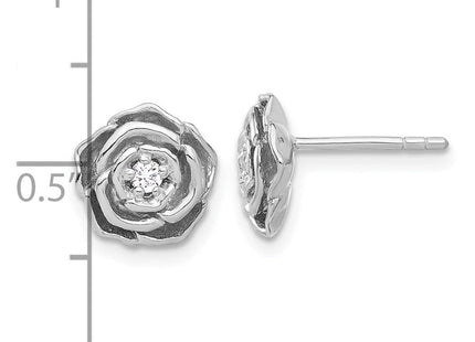 Sterling Silver Rhodium-plated CZ Flower Post Earrings (Style QE17628)