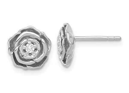 Sterling Silver Rhodium-plated CZ Flower Post Earrings (Style QE17628)