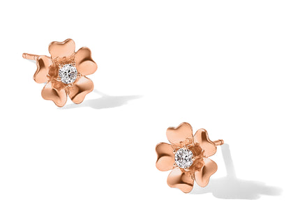 Sterling Silver Rose-tone CZ Flower Post Earrings