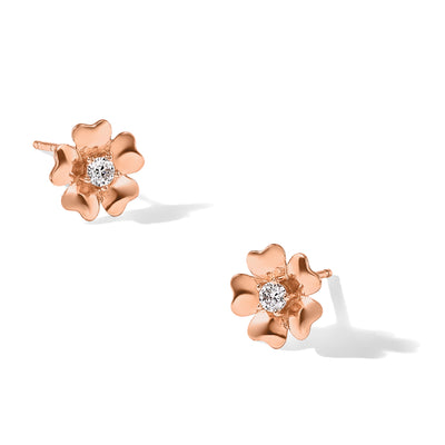 Sterling Silver Rose-tone CZ Flower Post Earrings