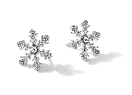 Sterling Silver Rhodium-plated CZ Crystal Snowflake Post Earrings