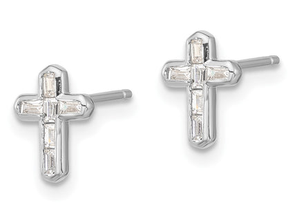 Sterling silver cubic zirconia cross earrings, alternate view