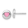 Sterling Silver Rhodium-plated Pink Enameled Heart Circle Children's Post Earrings