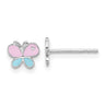 Sterling Silver RH-pltd Blue/Pink Enamel Butterfly Children's Post Earrings