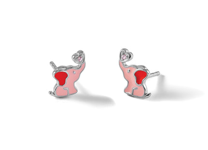 Sterling Silver RH-pltd Pink Enamel & CZ Elephant Children's Post Earrings