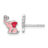 Sterling Silver RH-pltd Pink Enamel & CZ Elephant Children's Post Earrings
