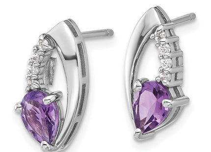 Sterling Silver Rhodium-plated Amethyst and CZ Post Earrings (Style QE17755AM)