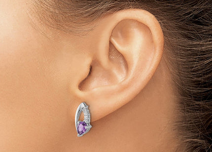Sterling Silver Rhodium-plated Amethyst and CZ Post Earrings (Style QE17755AM)