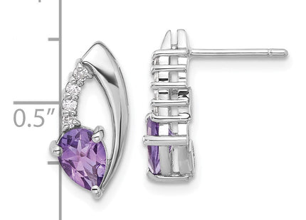 Sterling Silver Rhodium-plated Amethyst and CZ Post Earrings (Style QE17755AM)