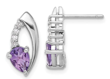 Sterling Silver Rhodium-plated Amethyst and CZ Post Earrings (Style QE17755AM)