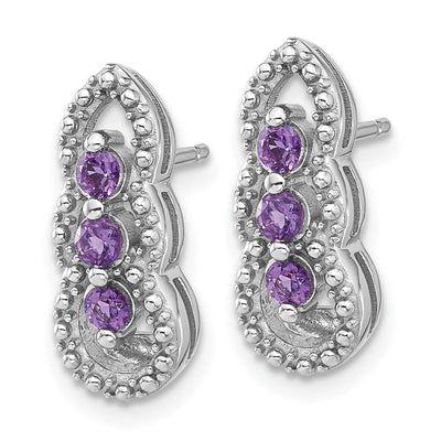 Sterling Silver Rhodium-plated Amethyst Post Earrings, 16.64 x 6.93mm