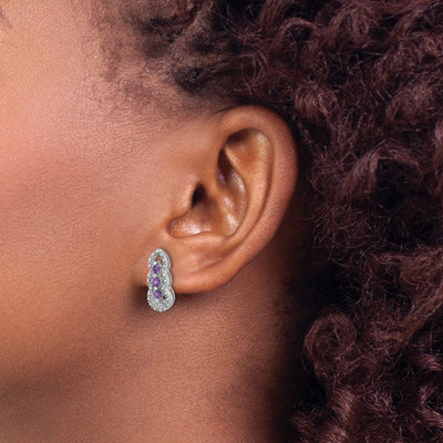 Sterling Silver Rhodium-plated Amethyst Post Earrings, 16.64 x 6.93mm