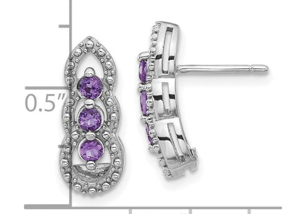 Sterling Silver Rhodium-plated Amethyst Post Earrings