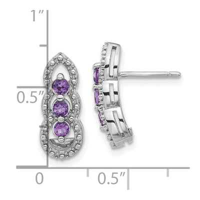 Sterling Silver Rhodium-plated Amethyst Post Earrings, 16.64 x 6.93mm