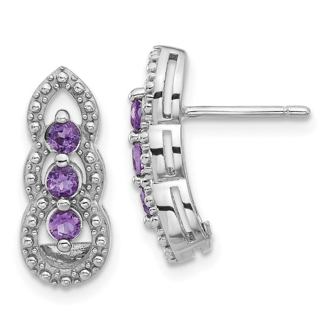 Sterling Silver Rhodium-plated Amethyst Post Earrings, 16.64 x 6.93mm