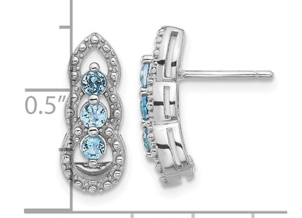Sterling Silver Rhodium-plated Light Swiss Blue Topaz Post Earrings (Style QE17759BT)