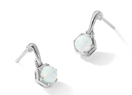 Sterling Silver Rhodium-plated Polished Created Opal Dangle Post Earrings