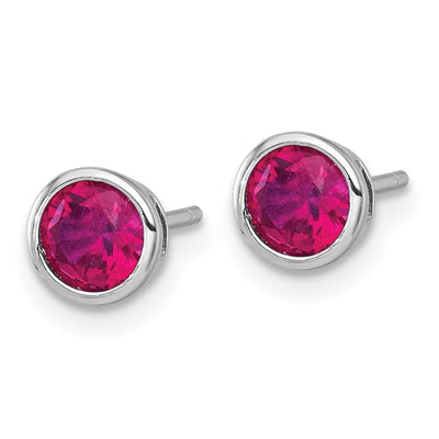 Sterling Silver Rhodium-plated Polished Bezel Set Round Red CZ Stud Earrings