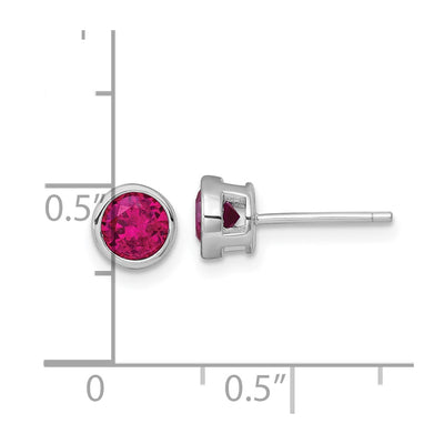 Sterling Silver Rhodium-plated Polished Bezel Set Round Red CZ Stud Earrings