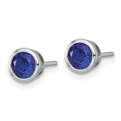 Sterling Silver Rhodium-plated Polished Bezel Set Round Blue CZ Stud Earrings