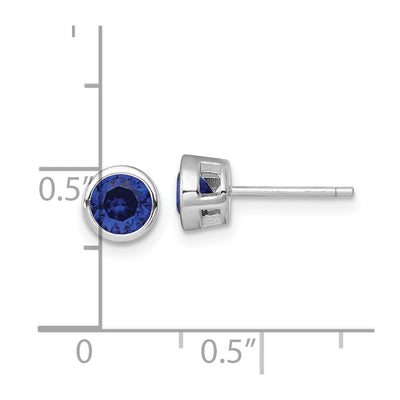 Sterling Silver Rhodium-plated Polished Bezel Set Round Blue CZ Stud Earrings
