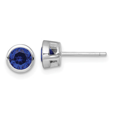 Sterling Silver Rhodium-plated Polished Bezel Set Round Blue CZ Stud Earrings