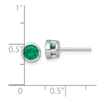 Sterling Silver Rhodium-plated Polished Bezel Set Round Green CZ Stud Earrings