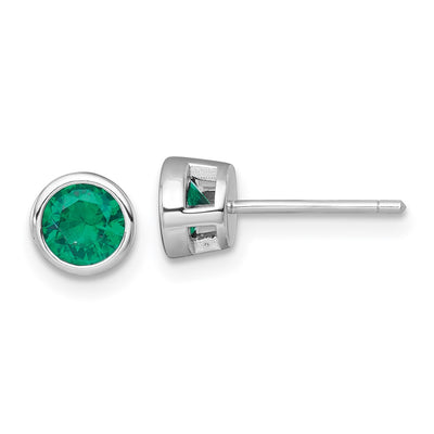 Sterling Silver Rhodium-plated Polished Bezel Set Round Green CZ Stud Earrings