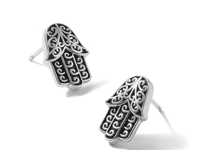Sterling Silver Rhodium-plated Polished and Oxidized Filigree Hamsa Post Earrings