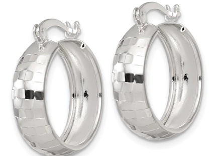 Sterling Silver Polished Diamond-Cut Round Hoop Earrings