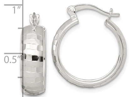 Sterling Silver Polished Diamond-Cut Round Hoop Earrings