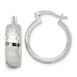Sterling Silver Polished Diamond-Cut Round Hoop Earrings