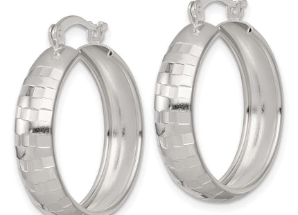 Sterling Silver Polished Diamond-Cut Round Hoop Earrings
