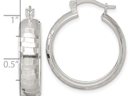 Sterling Silver Polished Diamond-Cut Round Hoop Earrings
