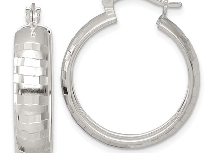 Sterling Silver Polished Diamond-Cut Round Hoop Earrings