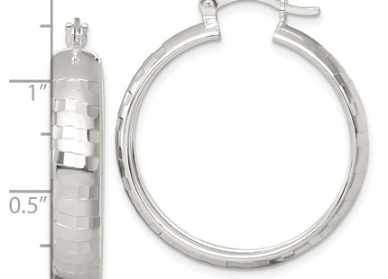 Sterling Silver Polished Diamond-Cut Round Hoop Earrings