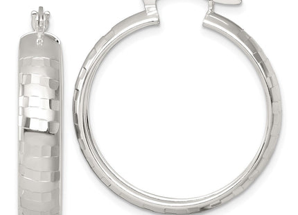 Sterling Silver Polished Diamond-Cut Round Hoop Earrings
