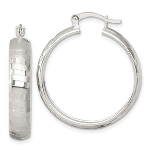 Sterling Silver Polished Diamond-Cut Round Hoop Earrings